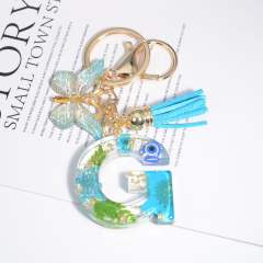 Spring blue daisy flower butterfly acrylic initial letter keychain