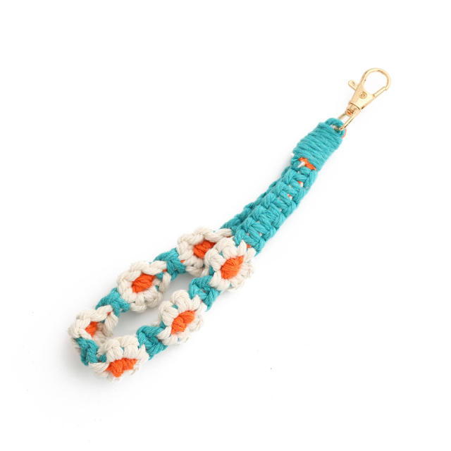 Boho handmade braided daisy flower keychain wrislet keychain