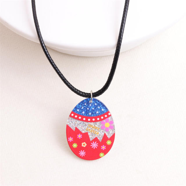 Easter egg pendant PU leather necklace