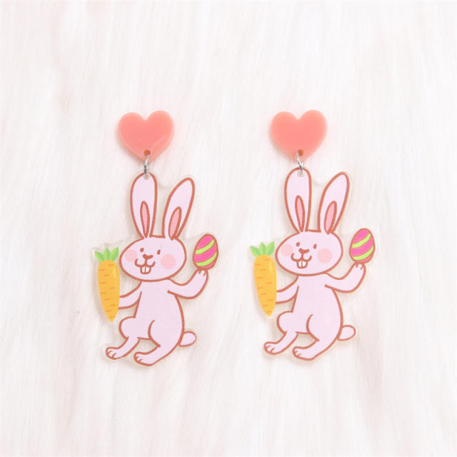 Cute easter bunny acrylic dangle earrings necklace set