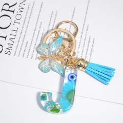 Spring blue daisy flower butterfly acrylic initial letter keychain