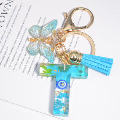 Spring blue daisy flower butterfly acrylic initial letter keychain