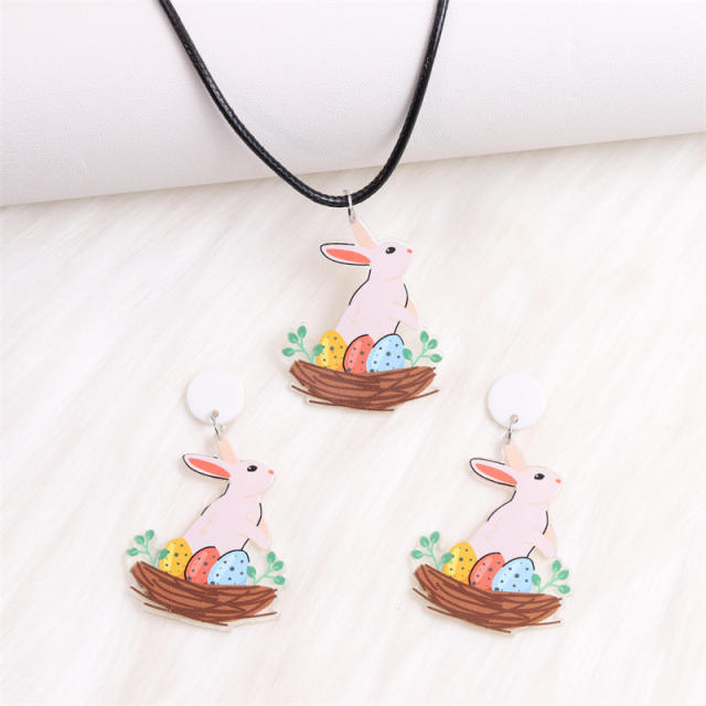 Cute easter bunny acrylic dangle earrings necklace set