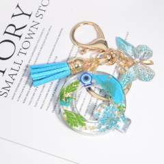 Spring blue daisy flower butterfly acrylic initial letter keychain