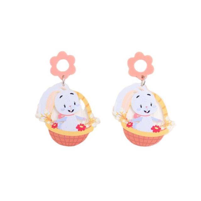 Cute easter bunny acrylic dangle earrings necklace set