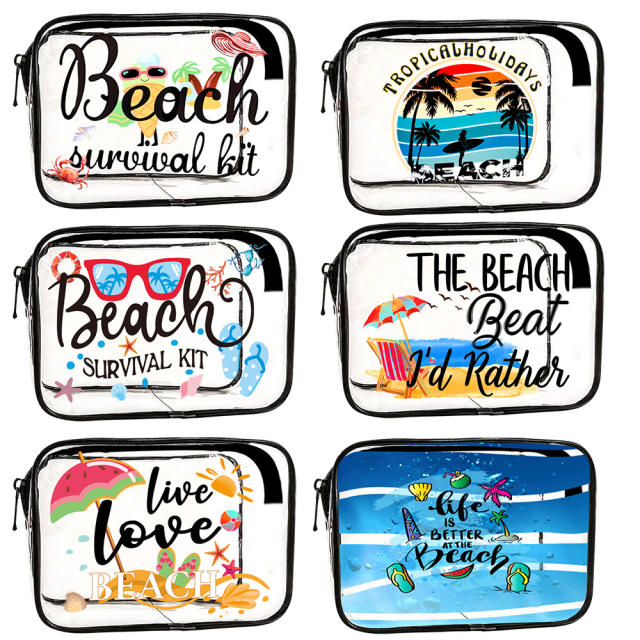 Summer beach letter pattern waterproof PVC clear beach bag storage bag cosmetic bag