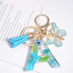 Spring blue daisy flower butterfly acrylic initial letter keychain
