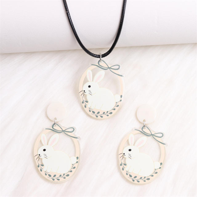 Cute easter bunny acrylic dangle earrings necklace set