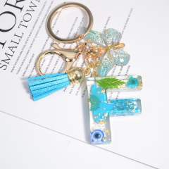 Spring blue daisy flower butterfly acrylic initial letter keychain