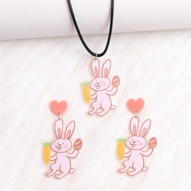 Cute easter bunny acrylic dangle earrings necklace set