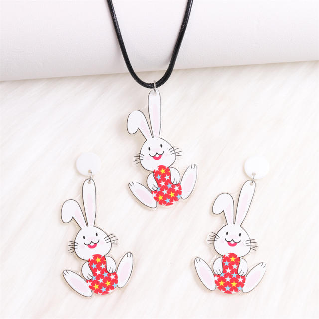 Cute easter bunny acrylic dangle earrings necklace set