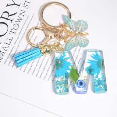 Spring blue daisy flower butterfly acrylic initial letter keychain