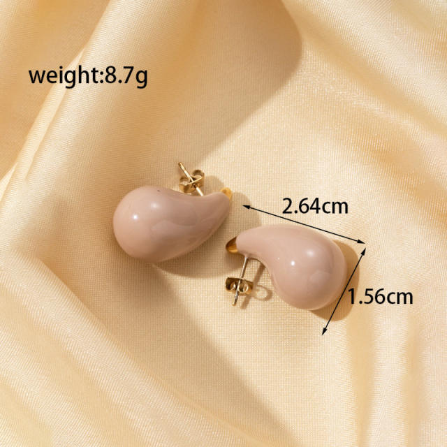 Classic color enamel water drop stainless steel chunky earrings