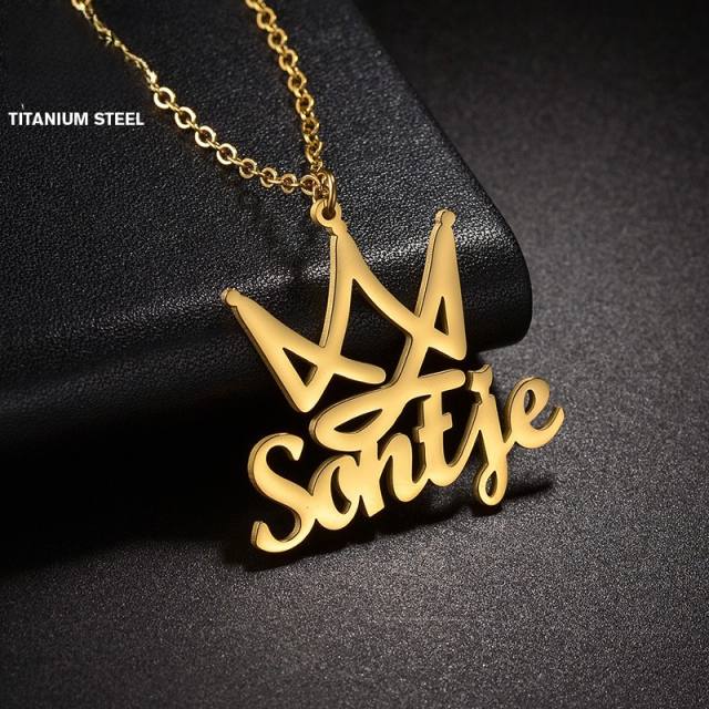 Personality crown custom name stainless steel necklace