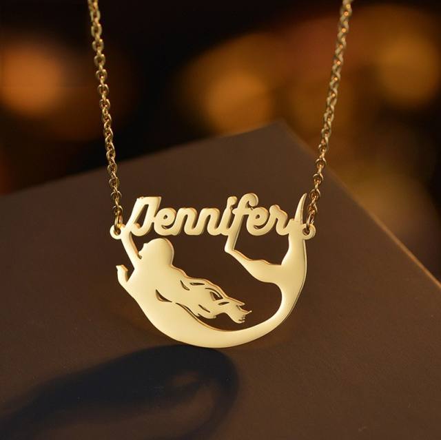 Custome name Mermaid design stainless steel necklace