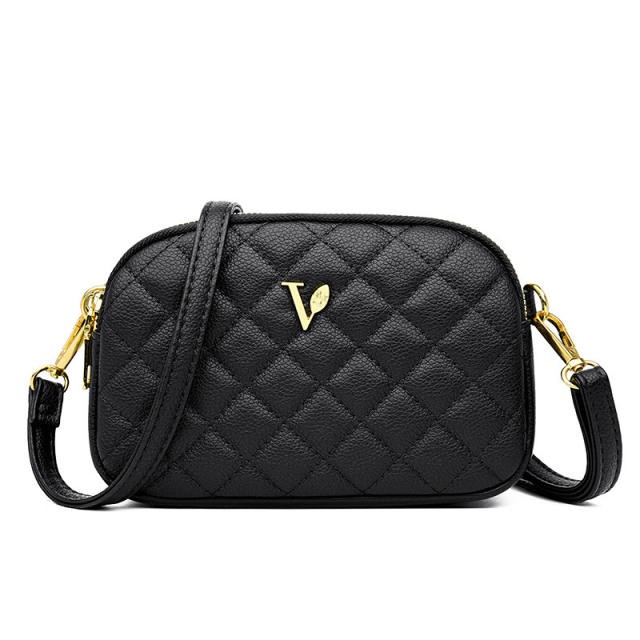 Pop black color quilted pattern women crossbody bag