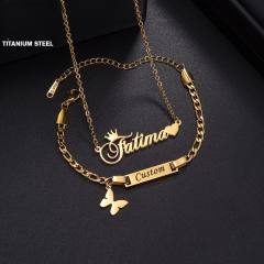 Cute custom name engrave letter necklace bracelet set for kids