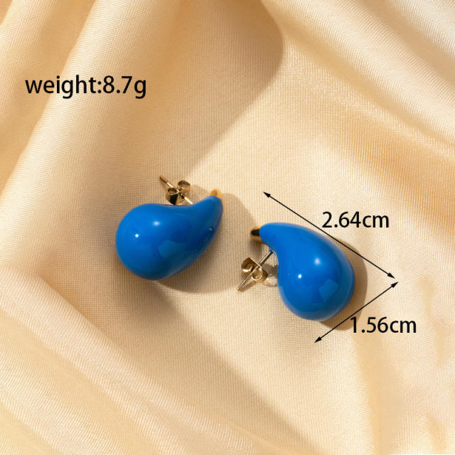 Classic color enamel water drop stainless steel chunky earrings