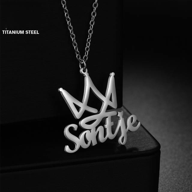 Personality crown custom name stainless steel necklace