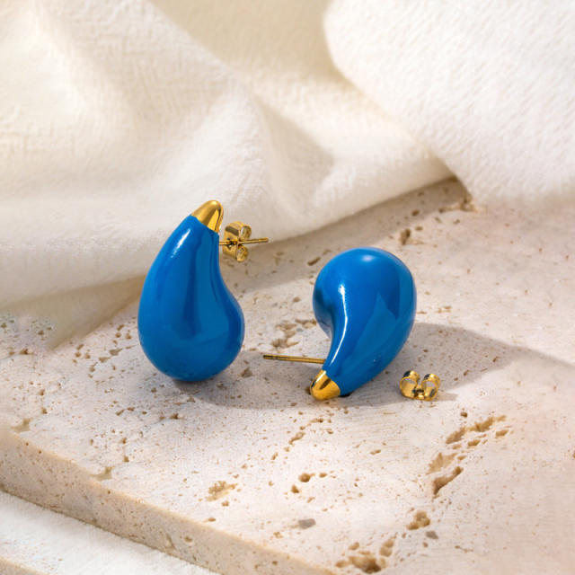 Classic color enamel water drop stainless steel chunky earrings