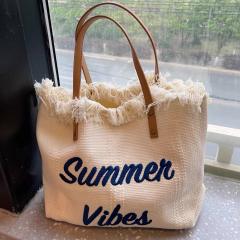 Large capacity canvas summer letter beach tote bag