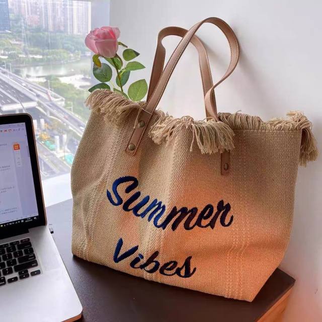 Large capacity canvas summer letter beach tote bag