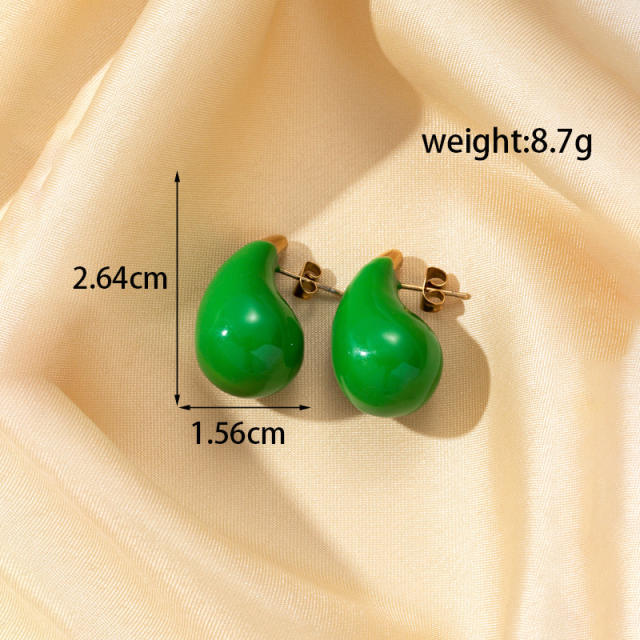 Classic color enamel water drop stainless steel chunky earrings