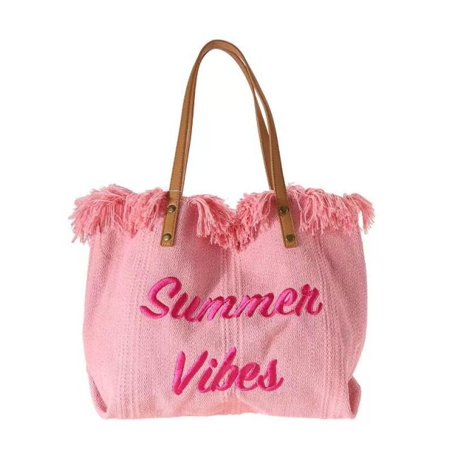 Large capacity canvas summer letter beach tote bag