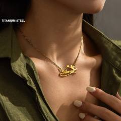 DIY angel symbol custom name stainless steel necklace