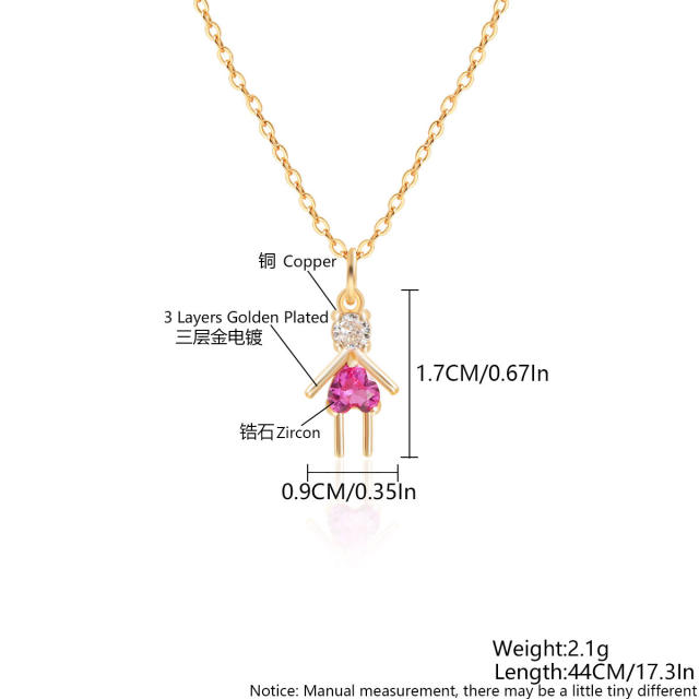 Delicate cubic zircon boy girl pendant dainty copper necklace