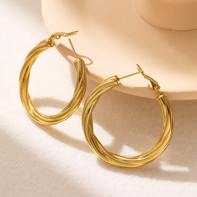 Easy match twisted hoop stainless steel earrings