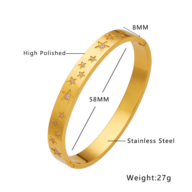 Creative diamond star stainless steel bangle bracelet