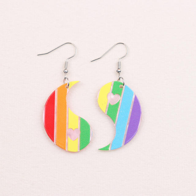 Concise rainbow color tai chi acrylic earrings