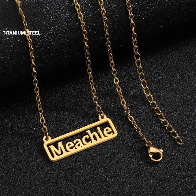 Concise hollow out name bar stainless steel custome necklace