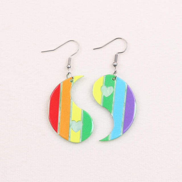 Concise rainbow color tai chi acrylic earrings
