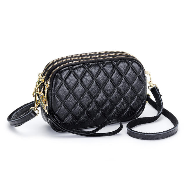 Simple easy match quilted pattern Genuine Leather crossbody bag