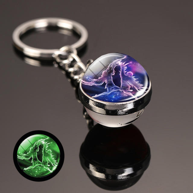 Personality luminous zodiac glass ball keychain