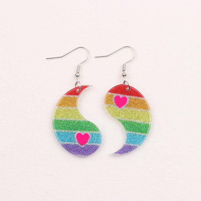 Concise rainbow color tai chi acrylic earrings