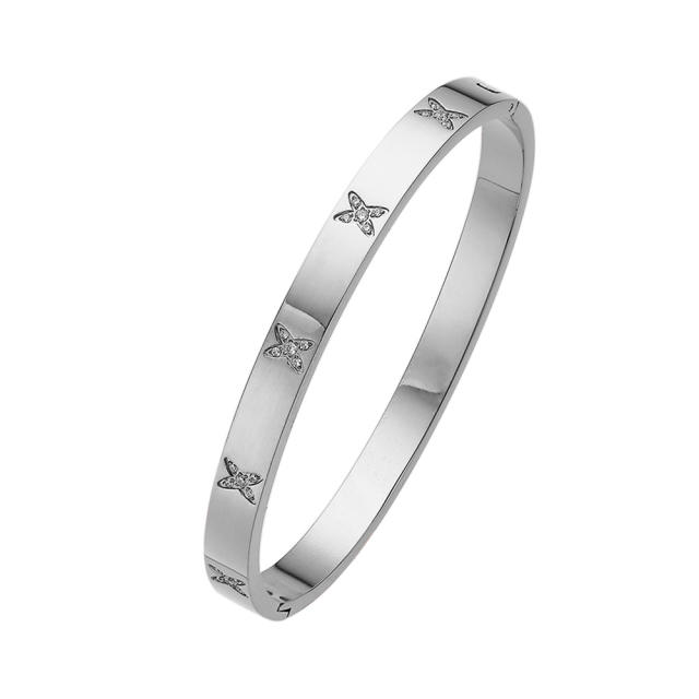 Chic diamond X symbol stainless steel bangle
