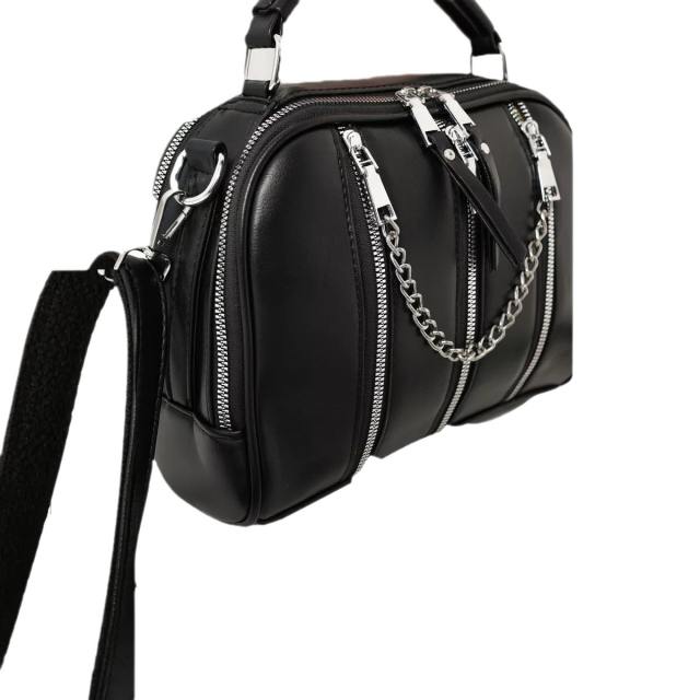 Casual metal chain zipper PU leather women crossbody bag