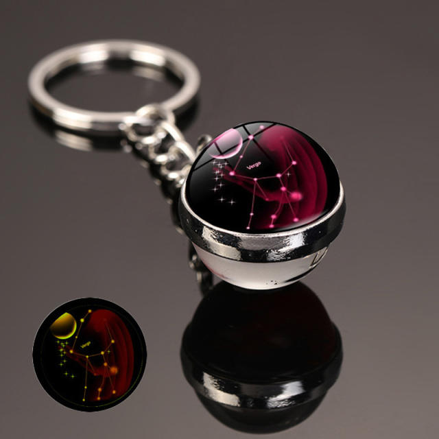Luminous zodiac series glass ball keychain