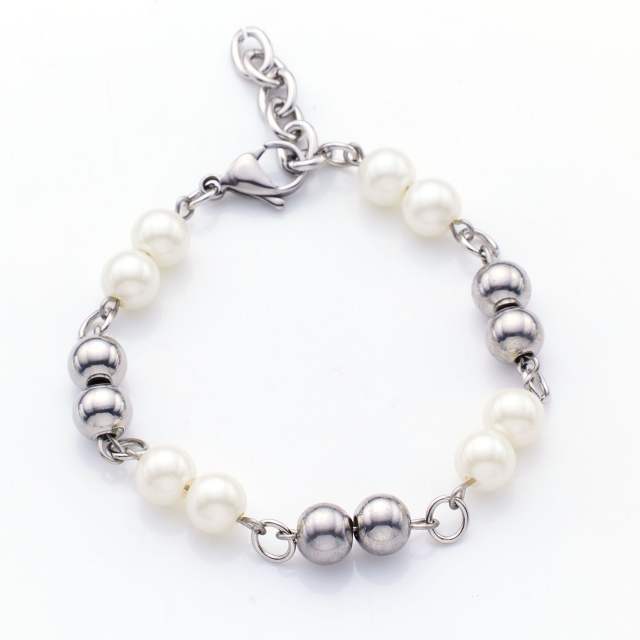 18KG chic pearl stainless steel chain bracelet