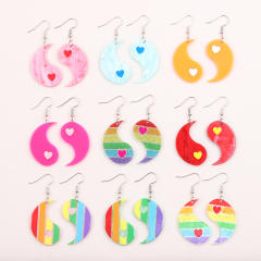 Concise rainbow color tai chi acrylic earrings