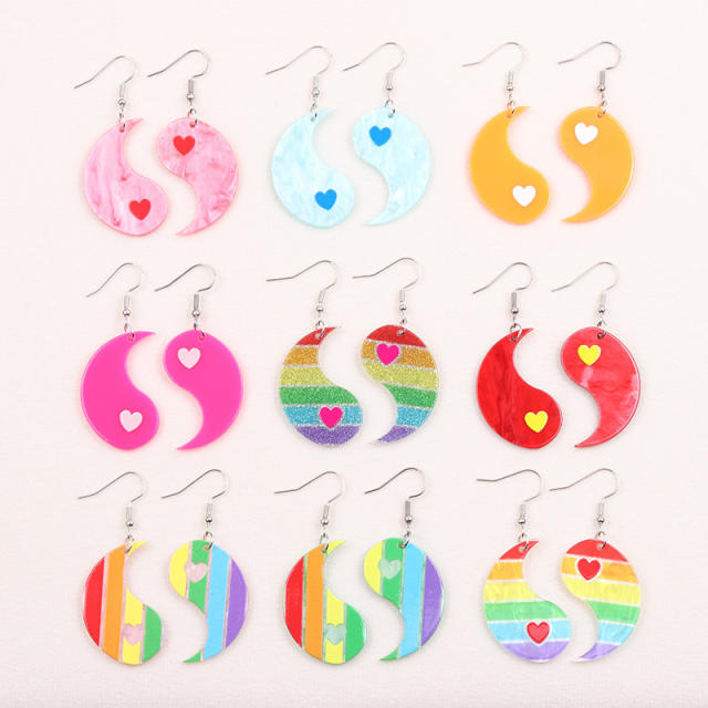 Concise rainbow color tai chi acrylic earrings