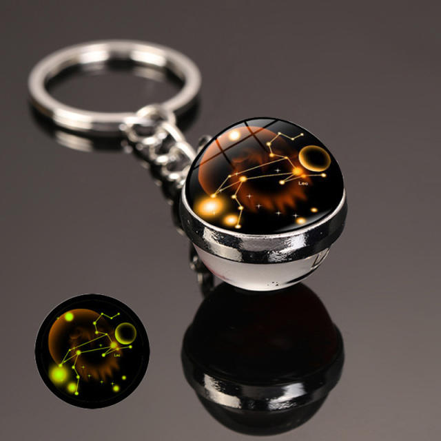 Luminous zodiac series glass ball keychain
