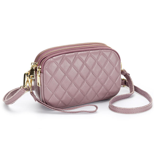 Simple easy match quilted pattern Genuine Leather crossbody bag