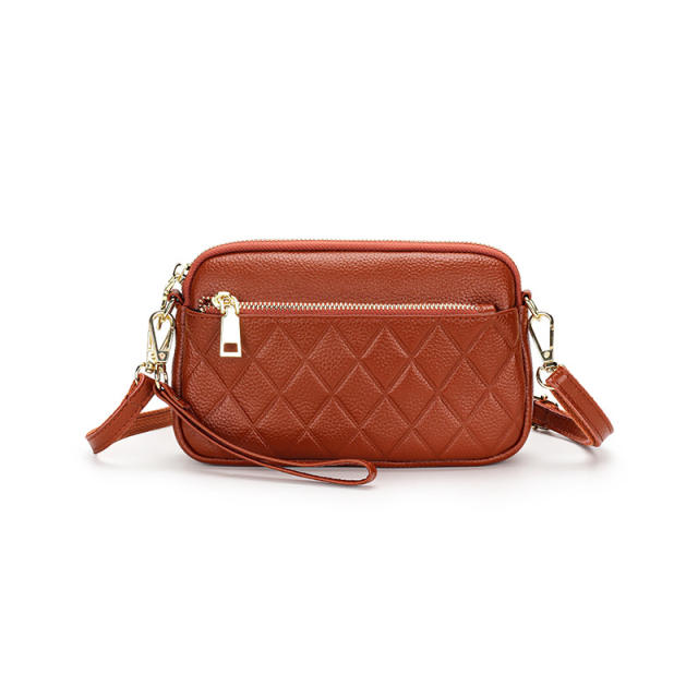 Casual quilted pattern Genuine Leather crossbody bag