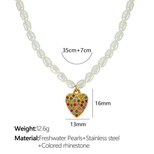 Elegant diamond heart shell pendant stainless steel necklace
