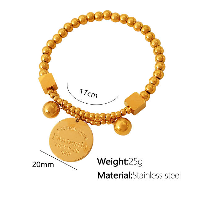 18KG stainless steel bead coin charm bracelet
