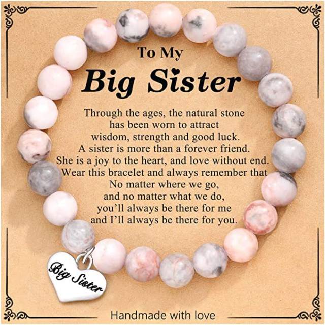 To my daughter mother's day gift stainless steel heart charm pink stone bead bracelet